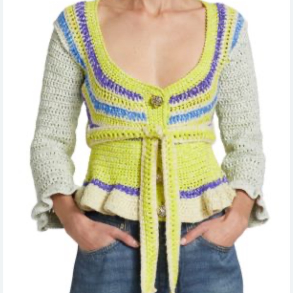Ganni Novelty Crocheted Belted Cardigan